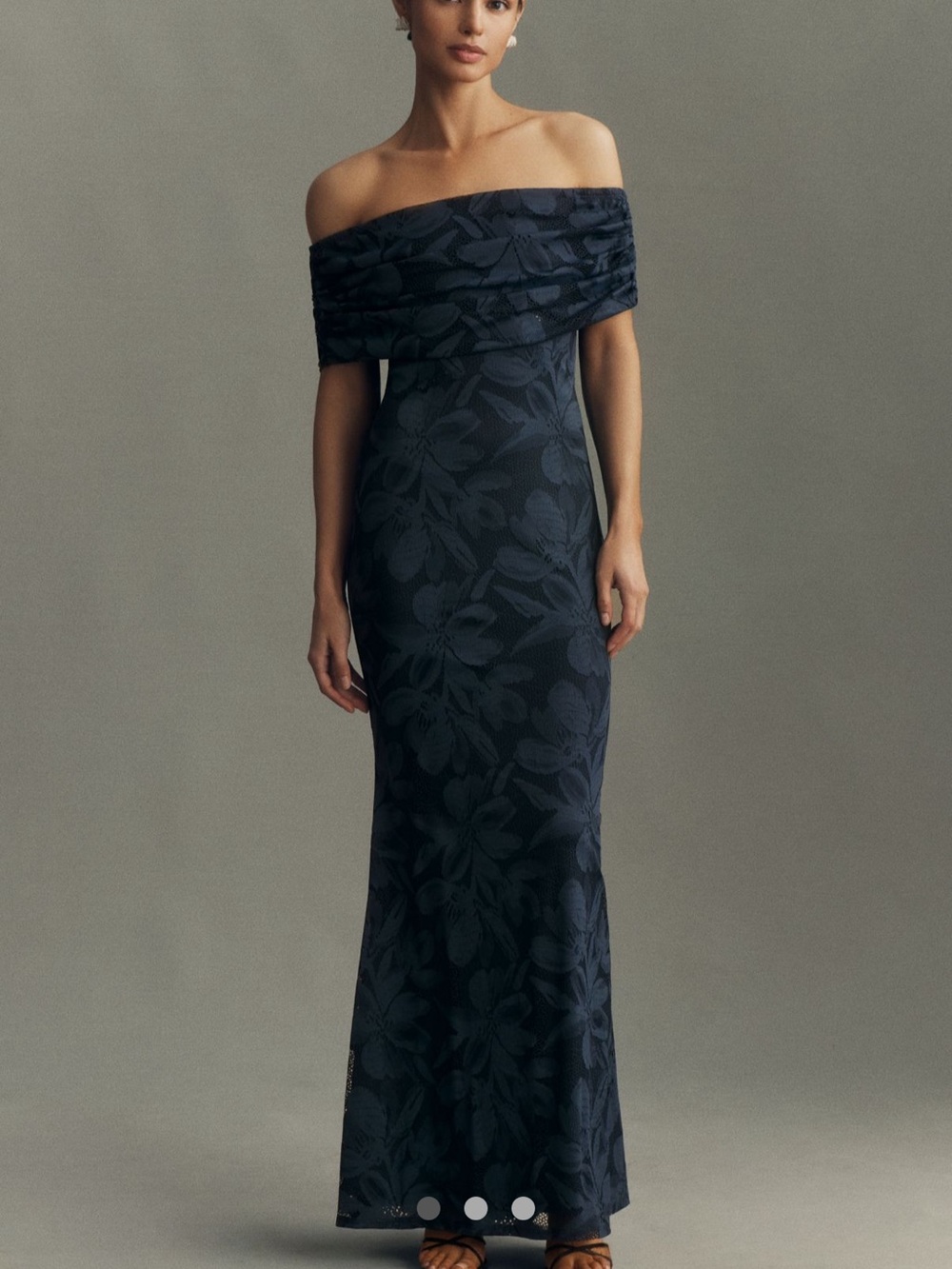 Anthropologie Strapless Navy Floral Jacquard Gown